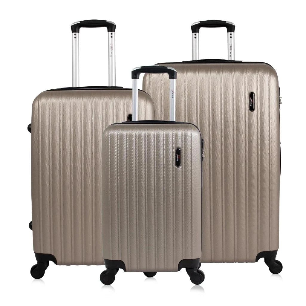 Kit mala de viagem ABS pequena 10kg, média e grande 4 rodas 360º Londres Swiss Move