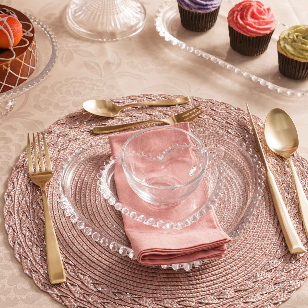 Prato de Cristal Coração Pearl Bolinha - 25 cm