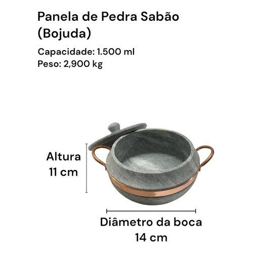 Conjunto de Panelas em Pedra Sabão Tampa de Vidro - 1,5; 3; 3,6 lts