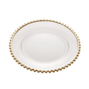 Prato Sobremesa Cristal com Borda Bolinha Dourada Pearl - 20 cm